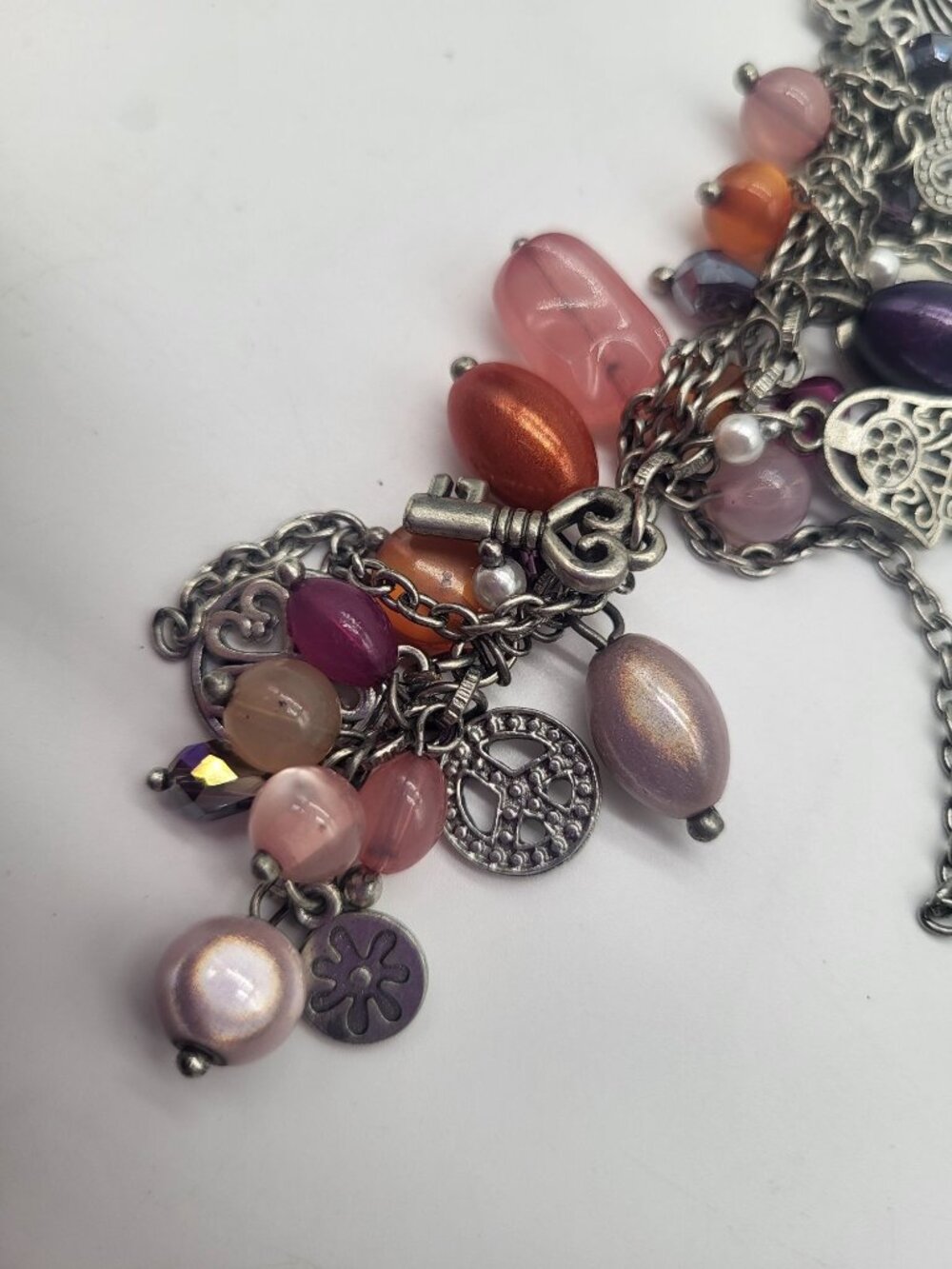 Fairy Whimsical Boho Silver Tone Dangle Charm Necklace Butterfly Hamsa Peace - Picture 5 of 8
